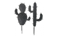 Kovový kaktus, zápich, čierny, 12 x 1,5 x 23 - 24 cm, 2 ks