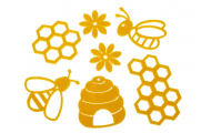 Filcová včielka/úľ/včelí plást, 5 - 10 cm, žltá, 7 ks