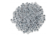Plastové korálky ABC kocka, čierna/biela, 6 x 6 mm, 300 ks