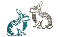 Drevený zajačik, 13 x 14,5 mm, tyrkysový a sivý, 2 ks