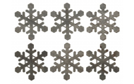 Drevená snehová vločka 6 cm, sivá, 6 ks