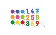 Akrylové číslice a kruhy, farebné, 5-6 x 7,5 cm, 56 ks