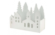 Dekoračný drevený box Zimná dedina, biela, 20 x 7,8 x 16,5 cm, 1 ks